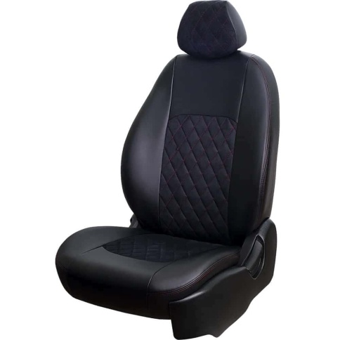 Авточехлы  Nissan Almera Ниссан Альмера 2013-2019г 2/3 экокожа алькантара черная серая нить ромб   фото 6