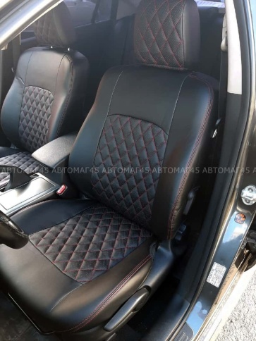 Авточехлы  Mazda 6 Мазда 6 2007-2012г только лифтбэк и универсал экокожа черная красная нить ромб    фото 2