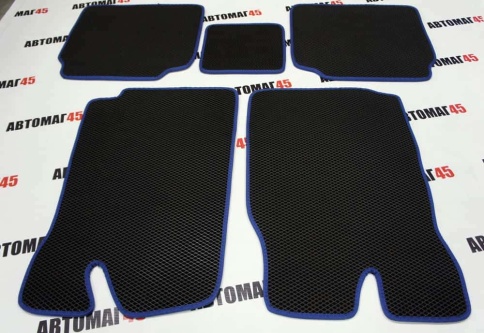 EVA ЭВА  коврики в салон ВАЗ 2101 2107 черные синий кант  рисунок ромб комплект 5шт    фото 5