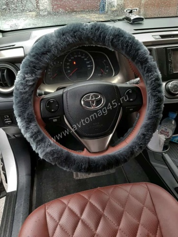 Оплетка  руля натуральный мех на коже короткий ворс мутон серый    фото 2