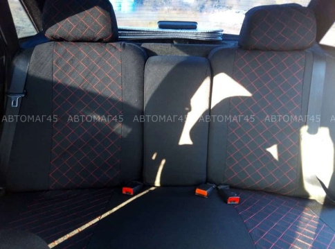 Авточехлы  Приора 2 седан c 2014г жаккард черный с красной ниткой стандарт ромб Барс    фото 3