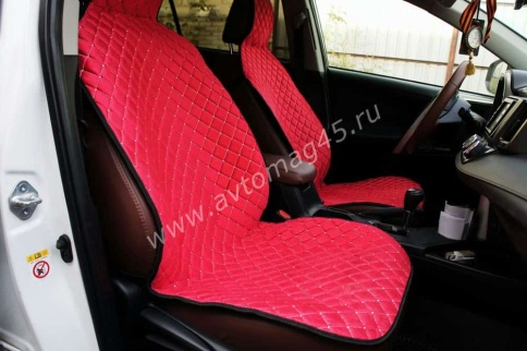 Автотренд  Накидки на сиденье на силиконе без боков велюр красный 2шт    фото 11