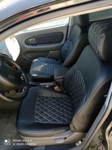 Авточехлы  Kia Spectra Киа Спектра 2004-2011г экокожа черная серая нить ромб    фото 4