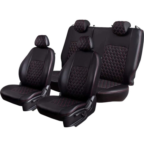 Авточехлы  Ford Kuga Форд Куга 2011-2019г 2 поколение экокожа черная красная нить ромб    фото 1