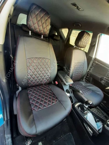 Авточехлы  Kia Ceed Киа Сид 2006-2012г экокожа черная серая нить ромб    фото 6