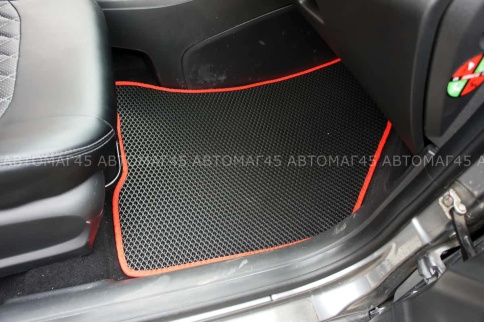 EVA ЭВА  коврики в салон LADA Vesta Веста Vesta SW SW Cross NG черные красный кант рис ромб комп 5шт фото 4