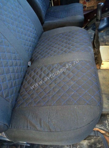 Авточехлы  Газель трехместная жаккард черный с синей ниткой ромб без поролона Барс   фото 8