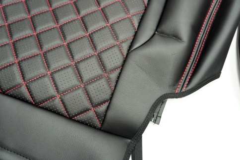 Авточехлы  Lada X-Ray Лада Х-Рей экокожа черная с красной ниткой ромб    фото 3