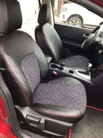 Авточехлы  Nissan Almera Ниссан Альмера 2013-2019г 2/3 экокожа алькантара черная серая нить ромб   фото 11