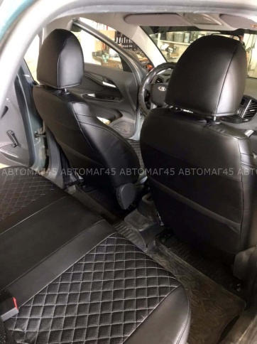 Авточехлы  Lada Vesta Лада Веста седан SW SW Cross экокожа черная с серой ниткой ромб TREND фото 4