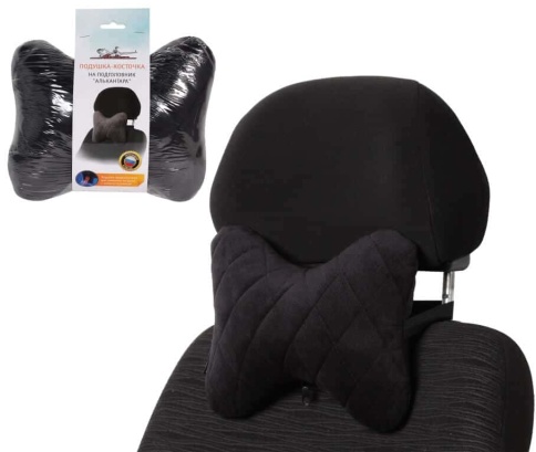 Airline Подушка косточка под шею алькантара черная 1шт    фото 1