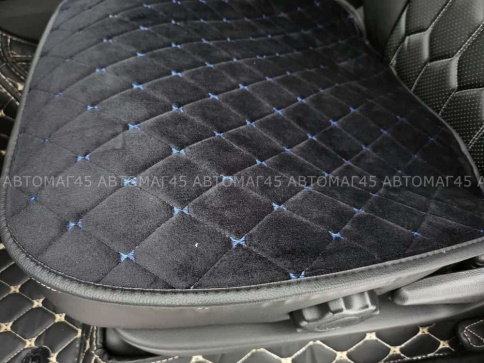 Maximal  Накидка на сиденье на силиконе велюр черный c синей ниткой 55 x 50 см 1шт    фото 4