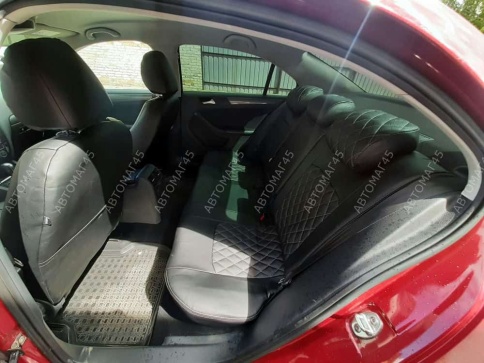 Авточехлы  Volkswagen Jetta Джетта 2010-2019г 6 поколение экокожа черная красная нить ромб    фото 9