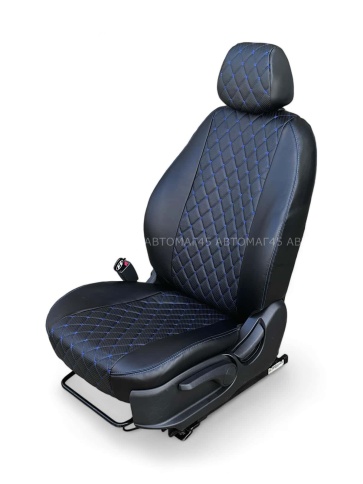 Авточехлы  Lada Vesta Лада Веста седан SW SW Cross экокожа черный ромб синяя нить Офис    фото 6