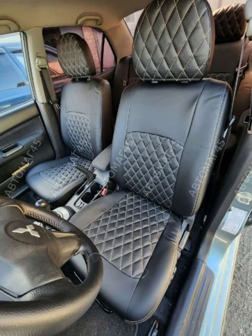 Авточехлы  Mitsubishi Lancer 9 Мицубиси Лансер 9 2003-2010г экокожа черная серая нить ромб седан   фото 7