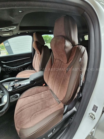 Чехлы  накидки на сиденье экокожа+алькант коричн трансформер с отдельным подголовником комплект Fota фото 1