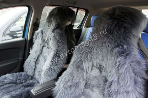 Накидки  комбинированные полностью серые овчина 140x50см 2шт    фото 5