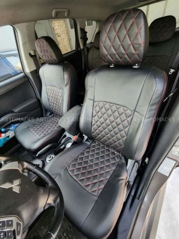 Авточехлы  Mitsubishi Outlander Мицубиси Аутлендер XL 2006-2012г экокожа черная красная нить ромб    фото 14