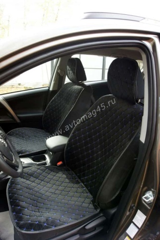 Чехлы  накидки на сиденье вельвет черный с бежевой/белой ниткой комплект 5шт    фото 1