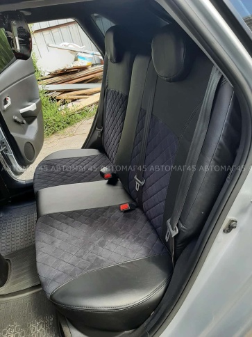 Авточехлы  Kia Rio Киа Рио 2011-2017г Hyundai Solaris 2011-2017г экокожа алькан черная сер.нить ромб фото 9