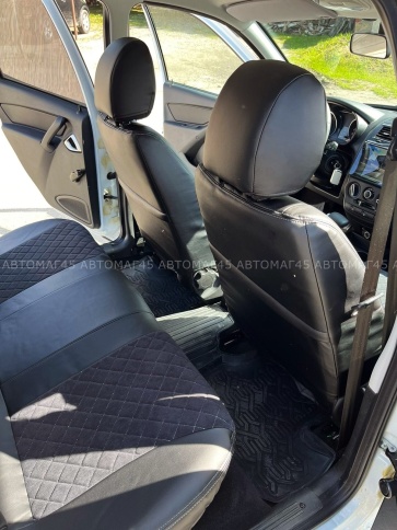 Авточехлы  Datsun Датсун 1/1 2/3 экокожа алькантара черная серая нить ромб    фото 5