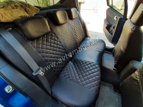 Авточехлы  Renault Megane 2 Рено Меган 2 2002-2009г 1/1 экокожа черно-серая серая нить ромб    фото 3