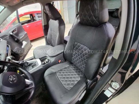 Авточехлы  Toyota RAV4 Тойота Рав4 2018-2025г XA50 экокожа черная серая нить ромб    фото 1