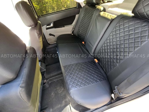 Авточехлы  ВАЗ 2111 2112 Приора хэтчбек до 2014г экокожа черная с черной ниткой ромб Барс   фото 4