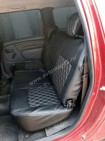 Авточехлы  Lada Largus Ларгус Largus Cross 5 местный 2/3 2012-2021г экокожа черная нить серая ромб  фото 4