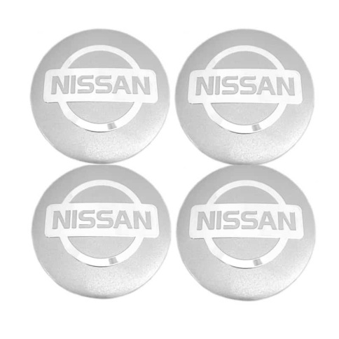 Наклейка на колпаки Nissan сферическая изогнутая 5,6см 4шт серебро NZD 038 фото 1