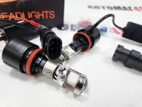 MYX светодиодные лампы LED линза 2шт H11 12В 32W 6000K 6000Lm с обманкой гар 8мес фото 2