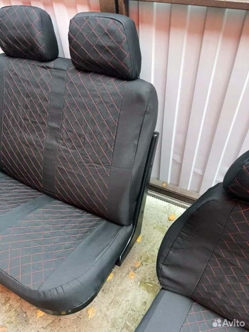 Авточехлы  Газель трехместная жаккард черный с синей ниткой ромб без поролона Барс   фото 12