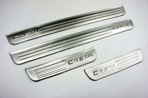 Накладки на внутр пороги Hyundai Creta 1 Хендай Крета 2015-2021г хром 4шт фото 3