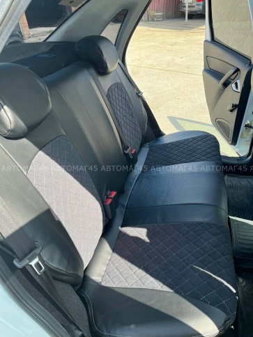 Авточехлы  Лада Granta Гранта  1/1 с 08.2018г экокожа алькантара черная с серой ниткой ромб  фото 23