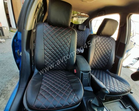 Авточехлы  Renault Megane 2 Рено Меган 2 2002-2009г 1/1 экокожа черно-серая серая нить ромб    фото 5