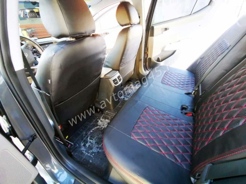 Авточехлы  Hyundai Elantra VI пок Хендай Элантра 6 пок 2015-2020г экокожа черная красная нить ромб   фото 3