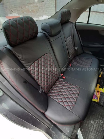 Авточехлы  Toyota Corolla Тойота Королла 2007-2013г кузов 150 экокожа черная нить красная ромб    фото 7