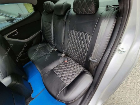 Авточехлы  Hyundai Elantra V пок Хендай Элантра 5 пок кузов MD 2010-2016г экокожа черн сер.нить ромб фото 3