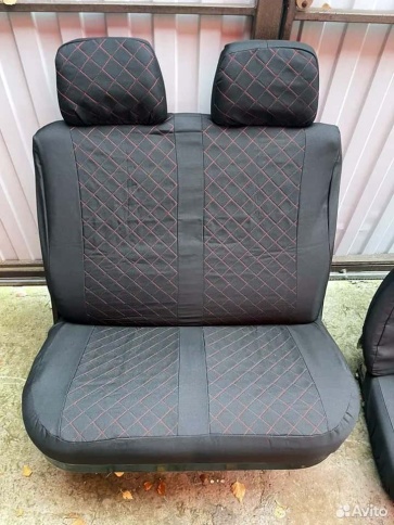 Авточехлы  Газель трехместная жаккард черный с синей ниткой ромб без поролона Барс   фото 13