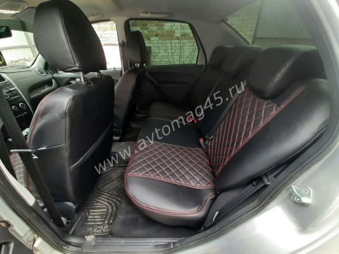 Авточехлы  Datsun Датсун 1/1 2/3 экокожа черная красная нить ромб    фото 8