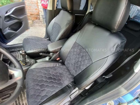 Авточехлы  Kia Rio с 2017г Rio X-Line с 2017г Hyundai Solaris c 2017г экокожа алькантара черная соты фото 4