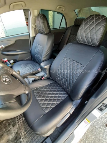 Авточехлы  Toyota Corolla Тойота Королла 2007-2013г кузов 150 экокожа черная нить серая ромб    фото 2