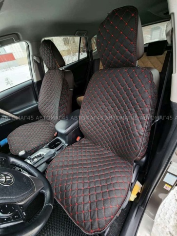 Чехлы  накидки на сиденье лен 2Д черный с красной ниткой передние 2шт LEX Light  фото 1