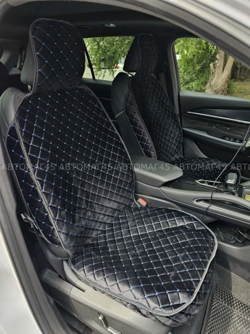 Гелакси  Накидки на сиденье на силиконе велюр черные с синей ниткой 2шт  фото 4