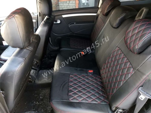 Авточехлы  Lada Largus Ларгус Largus Cross 7 местный экокожа черный с серой ниткой ромб 1пок до 20г фото 4
