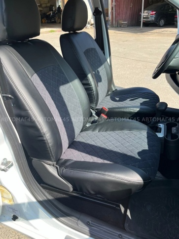 Авточехлы  Datsun Датсун 1/1 2/3 экокожа алькантара черная серая нить ромб    фото 7