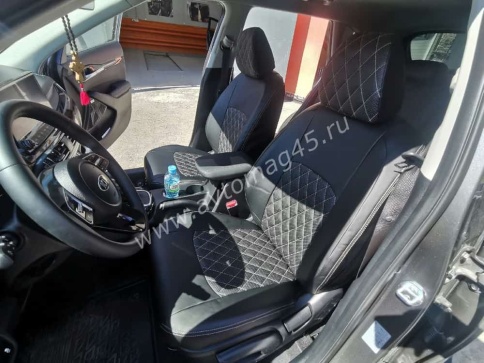 Авточехлы  Kia Seltos Киа Селтос 2019-2022г экокожа черная серая нить соты фото 1