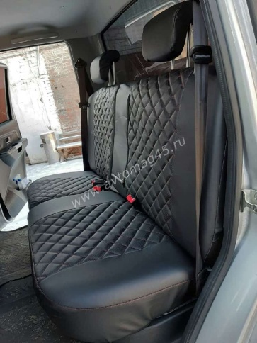 Авточехлы  УАЗ Patriot Патриот с 2014г экокожа черная красная нить ромб    фото 4