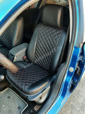 Авточехлы  Renault Megane 2 Рено Меган 2 2002-2009г 2/3 экокожа черная красная нить ромб    фото 5