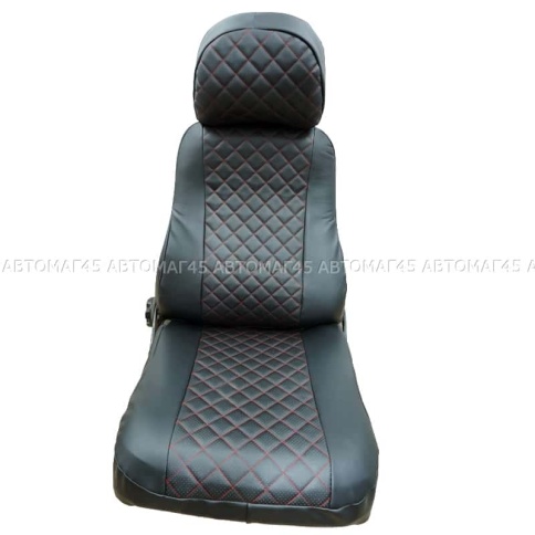 Авточехлы  ВАЗ 2109 2114 2115 Нива пятидверная до 2019г экокожа черная с красной никой ромб Барс   фото 5